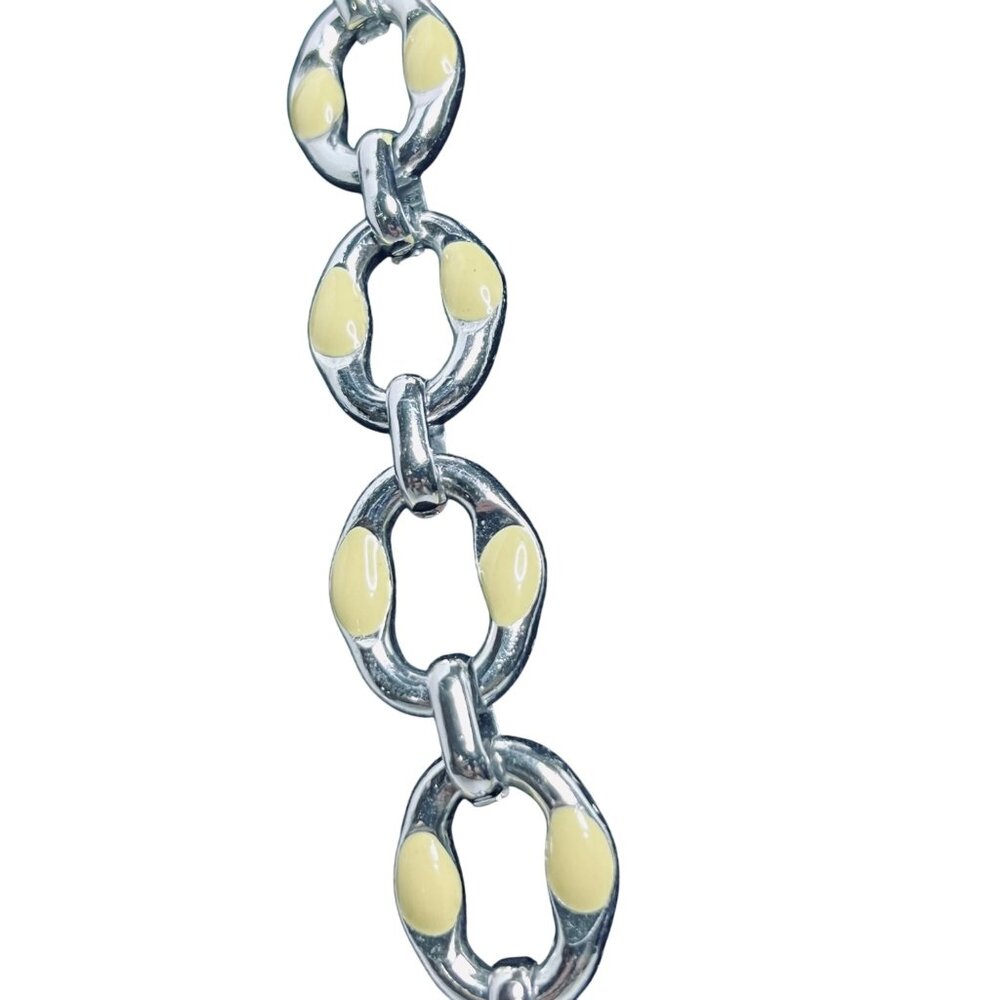 Vintage Silver Tone & Cream Enamel Chain Necklace & Bracelet Set (5664) - Picture 2 of 12